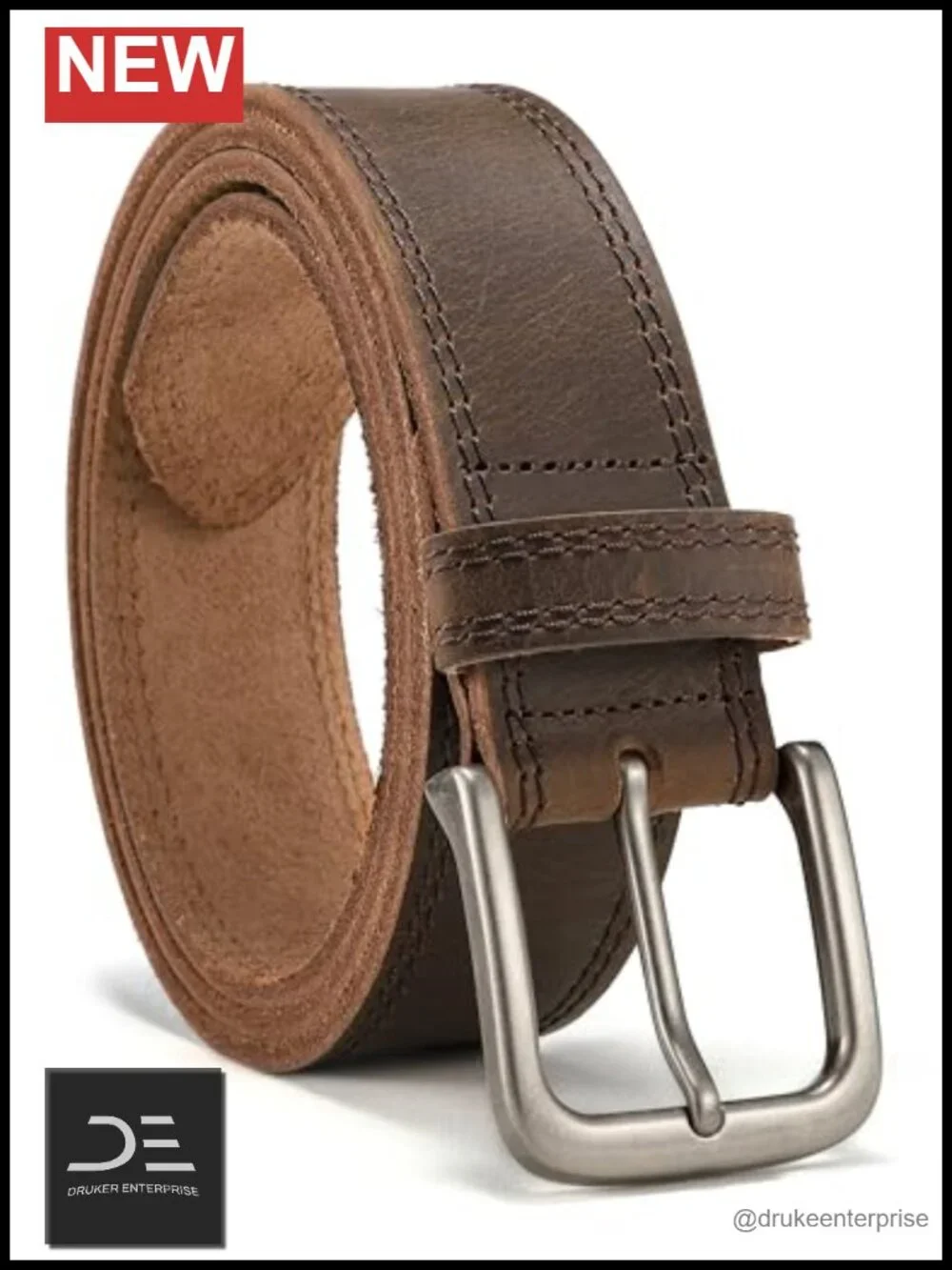 Men's Full-Grain Leather Belt - Casual Classic Belt for Jeans